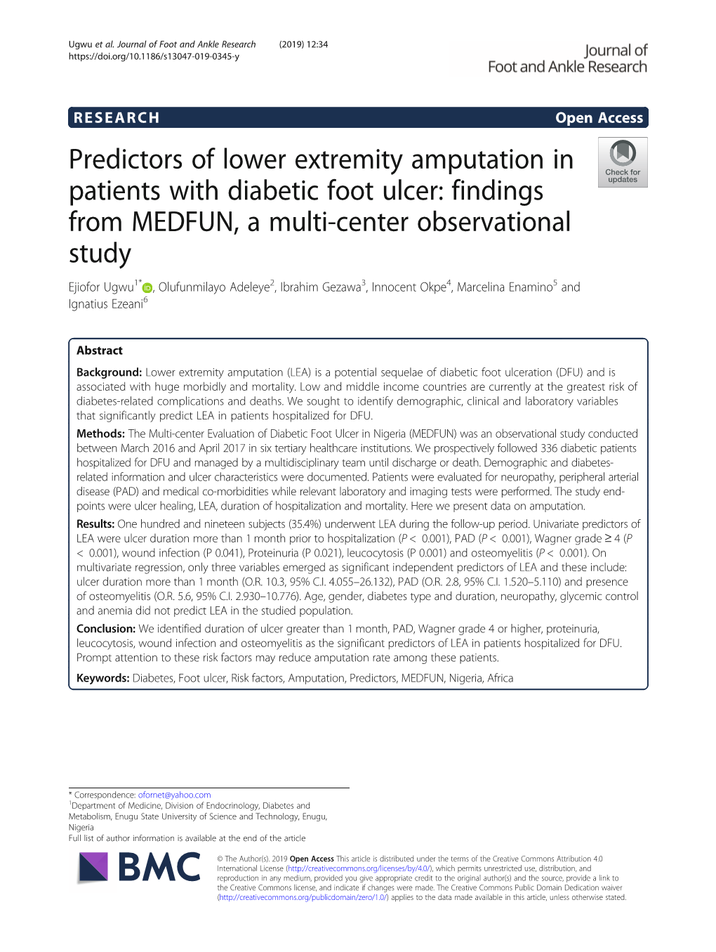 Predictors of Lower Extremity Amputation in Patients with Diabetic