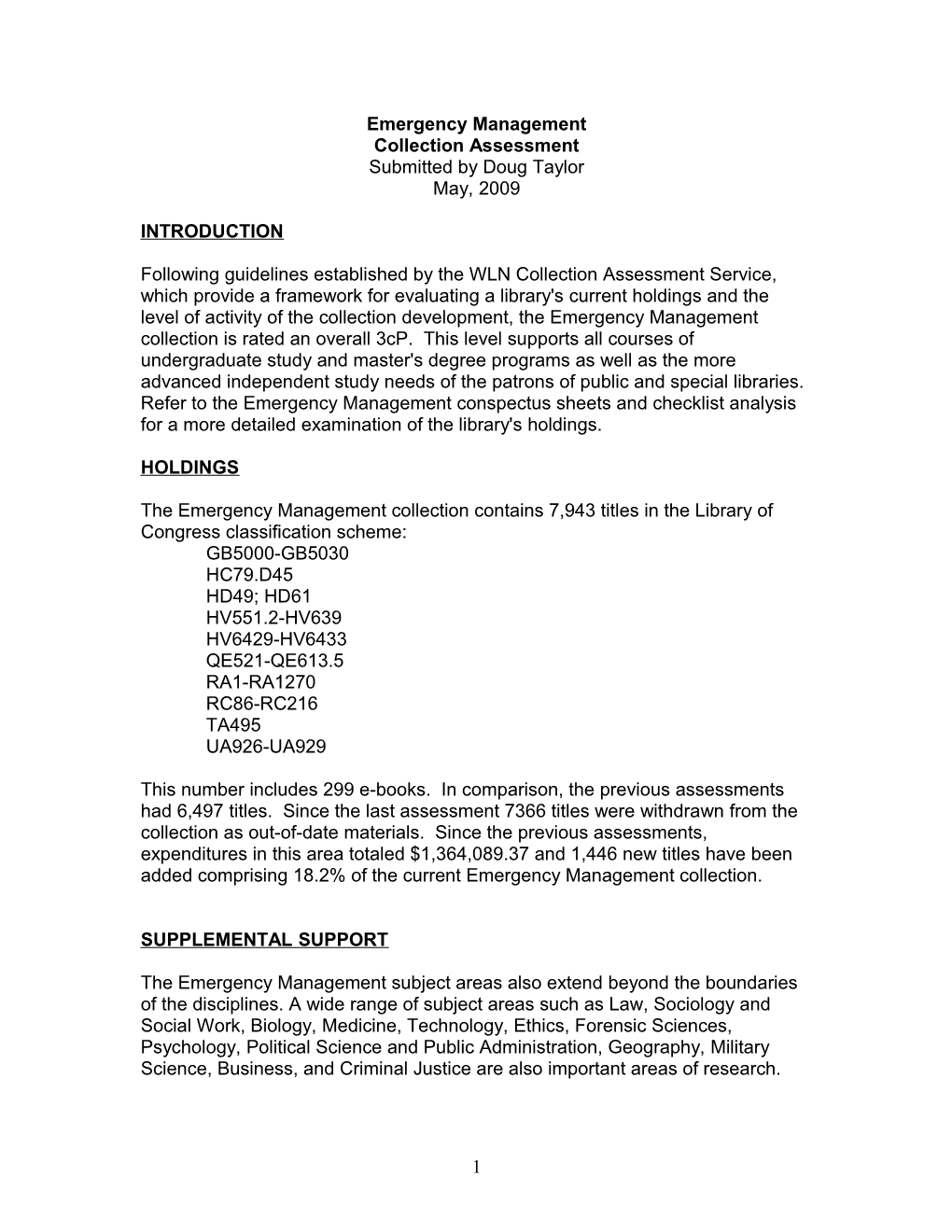 Political Science & Public Administration Collection Assessment