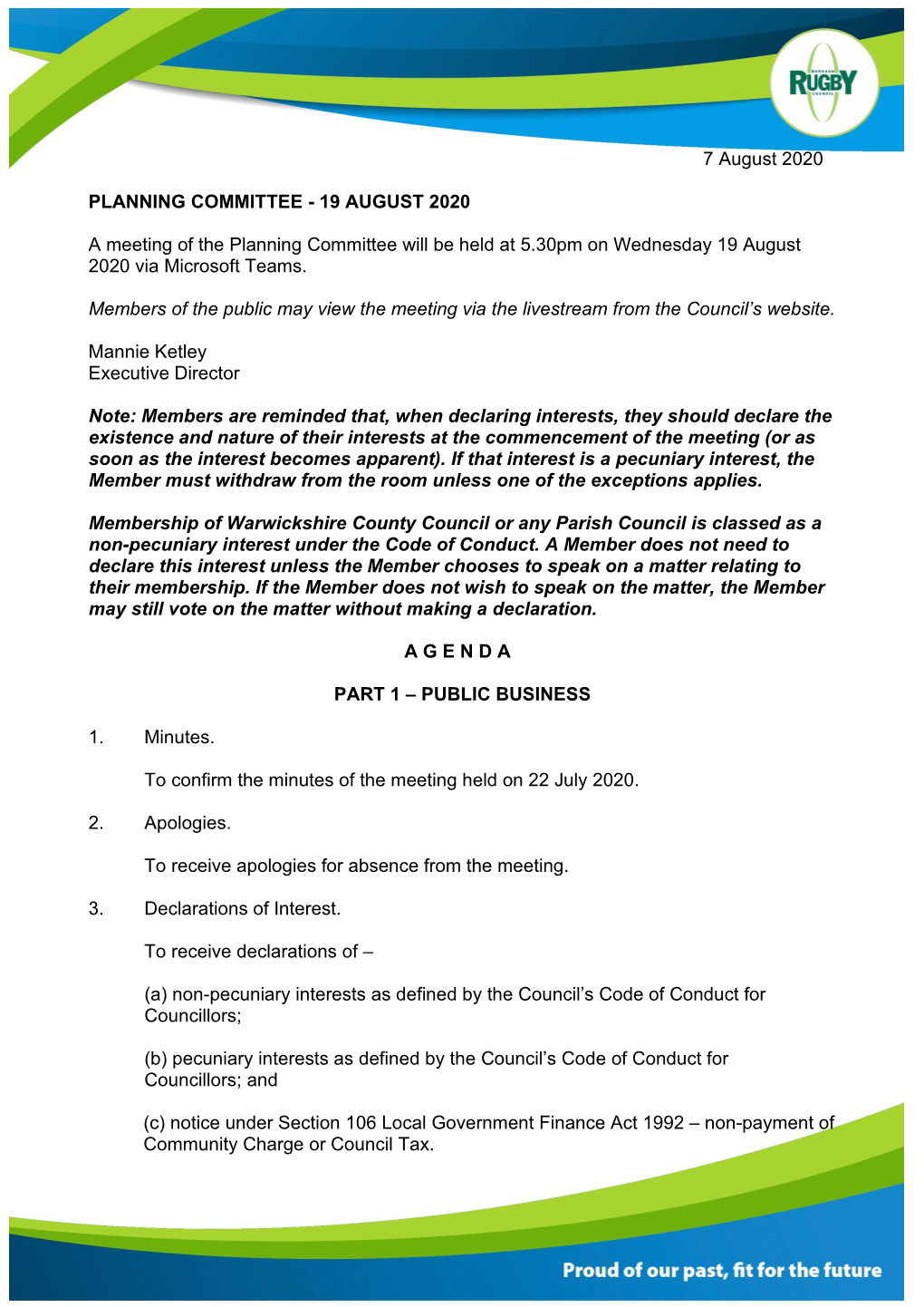 AGENDA Planning Committee 19 August 2020