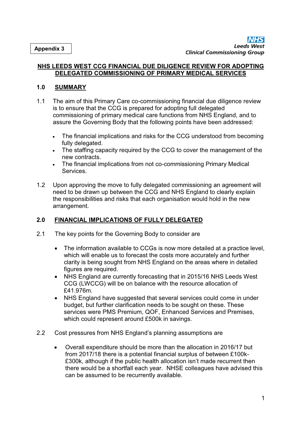 1 Nhs Leeds West Ccg Financial Due Diligence