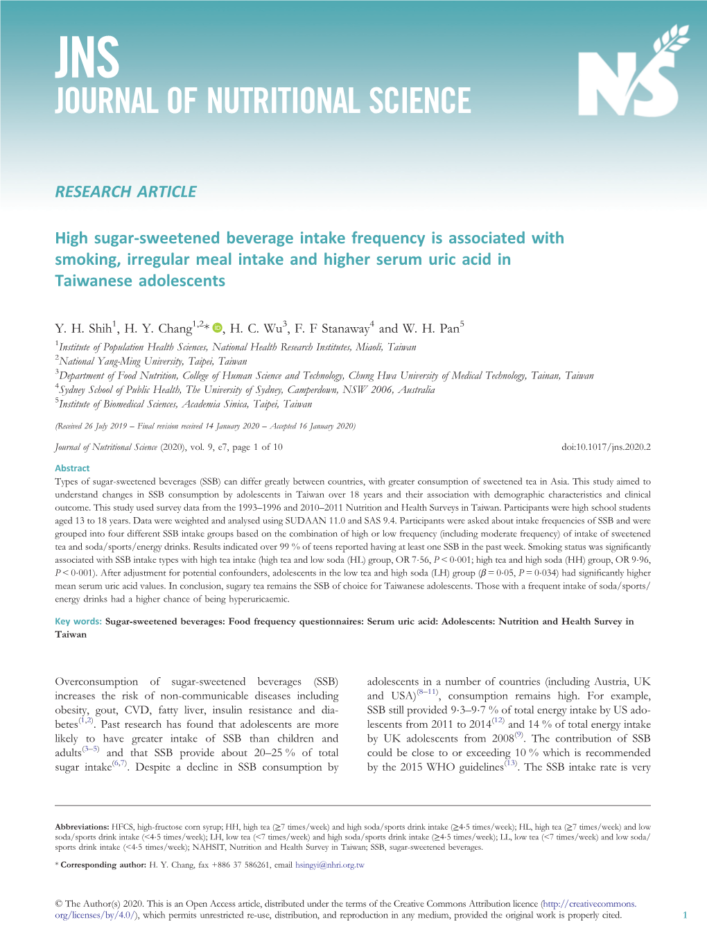 Jns Journal of Nutritional Science