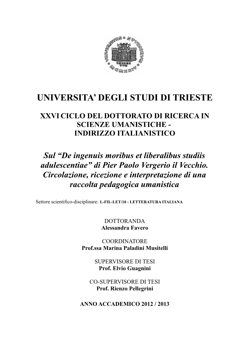 De Ingenuis Moribus Et Liberalibus Studiis Adulescentiae” Di Pier Paolo Vergerio Il Vecchio