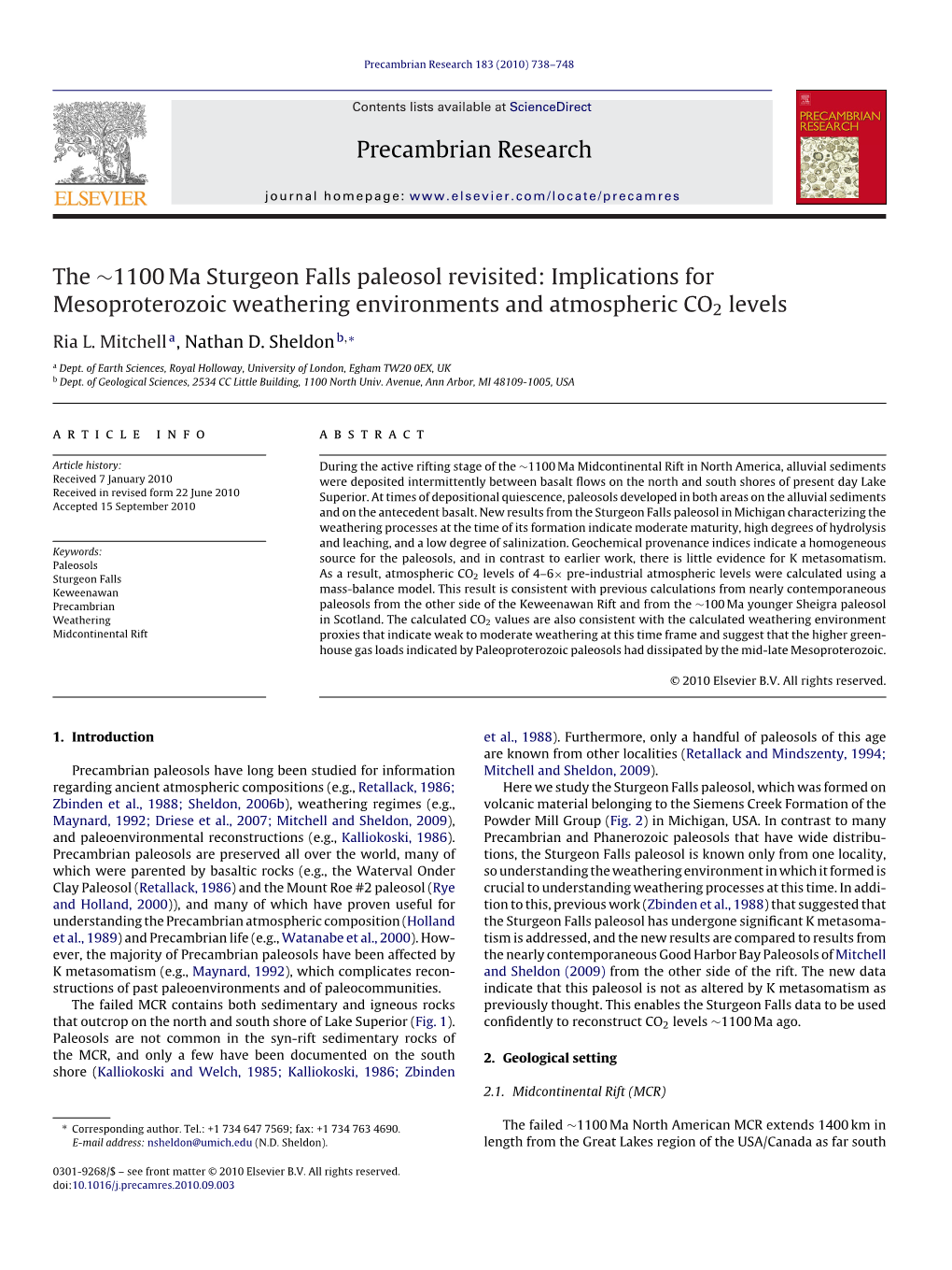 The Âˆ¼1100ma Sturgeon Falls Paleosol Revisited