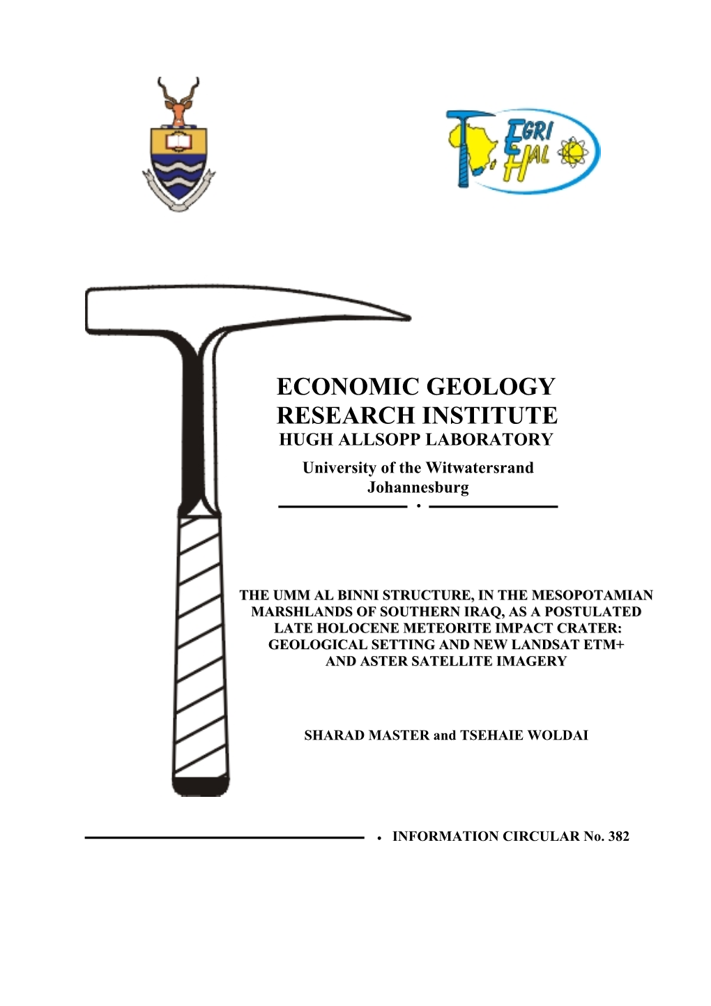 ECONOMIC GEOLOGY RESEARCH INSTITUTE HUGH ALLSOPP LABORATORY University of the Witwatersrand Johannesburg 