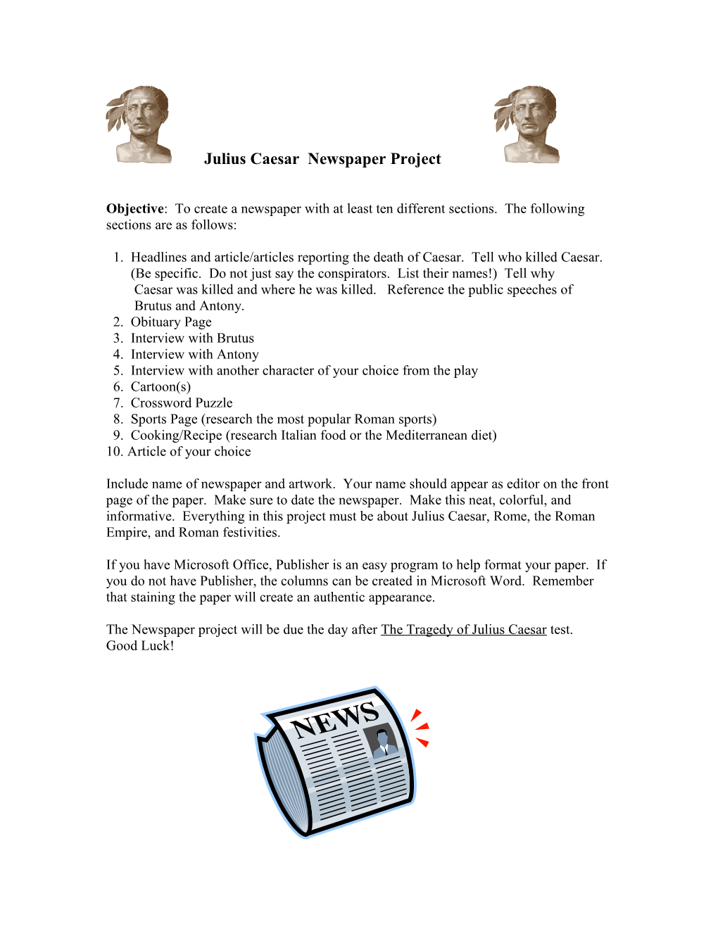 Julius Caesar Pre-AP Newspaper Project