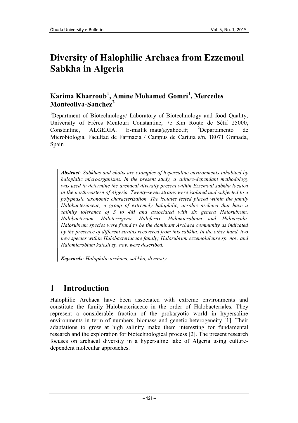 Diversity of Halophilic Archaea from Ezzemoul Sabkha in Algeria
