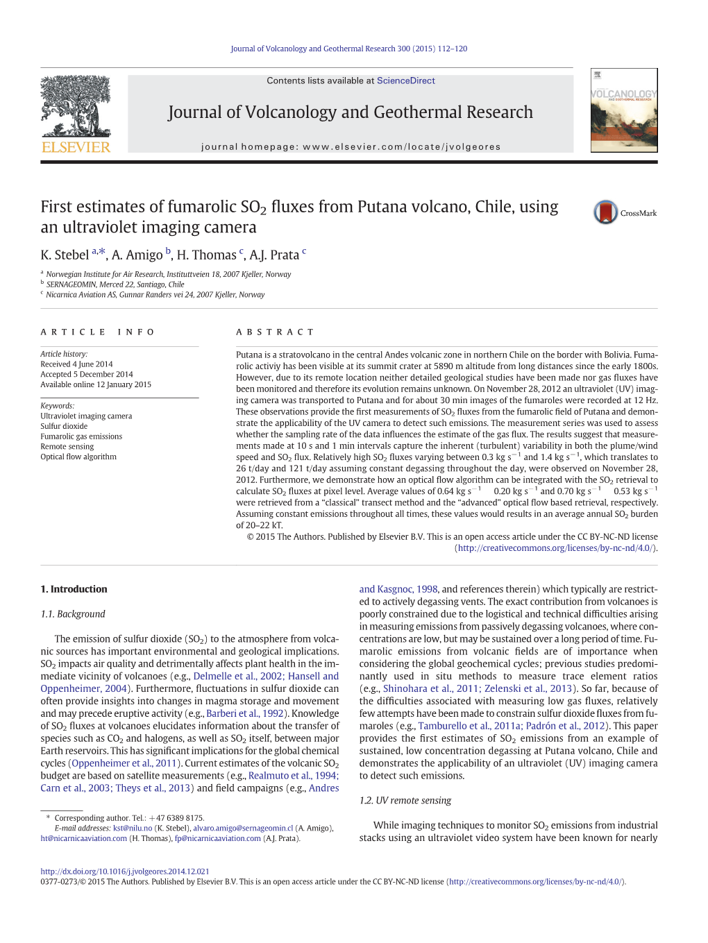 First Estimates of Fumarolic SO2 Fluxes from Putana Volcano, Chile, Using an Ultraviolet Imaging Camera