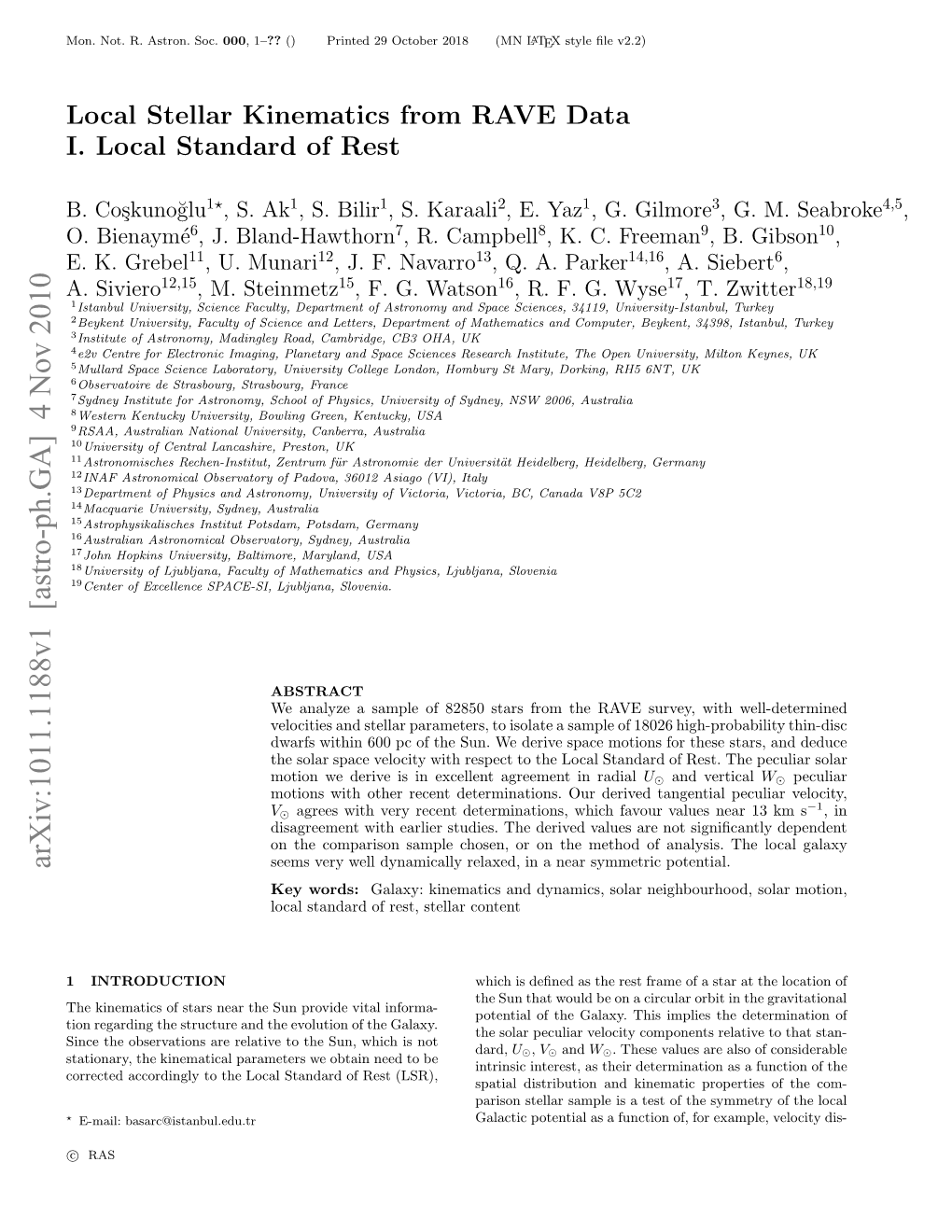 Local Stellar Kinematics from RAVE Data I. Local Standard of Rest