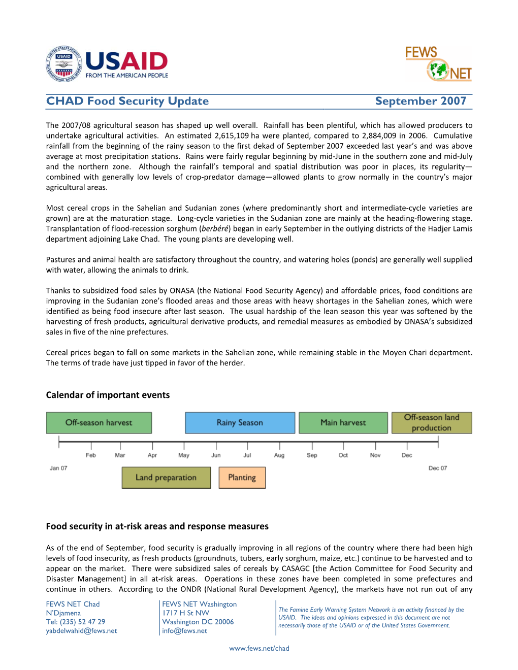 Chad Food Security Update, September 2007