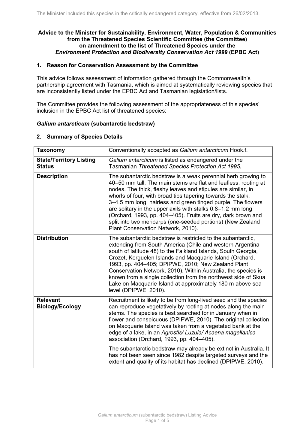 Department of Sustainability, Environment, Water, Population and Communities (Dsewpac) (2010)