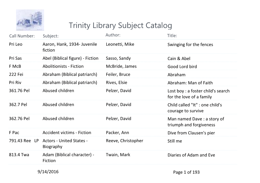 Trinity Library Subject Catalog