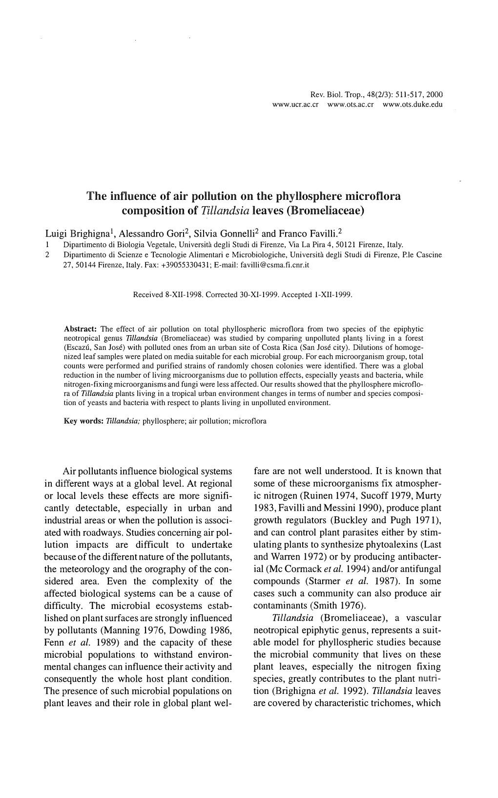 The Influence of Air Pollution on the Phyllosphere Microflora Composition of Tillandsia Leaves (Bromehaceae)