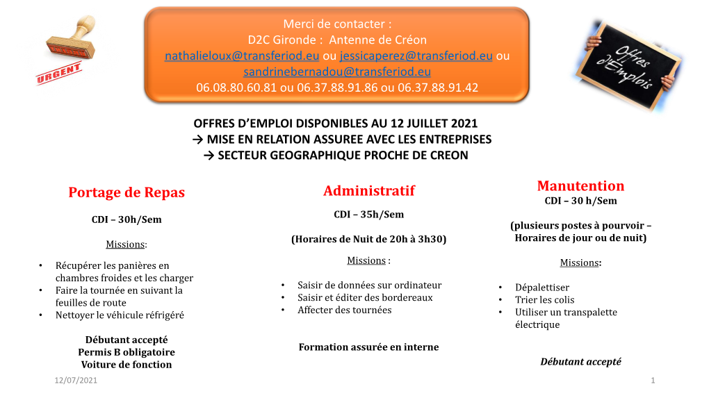 Offres D'emploi Disponibles Au 12 Juillet