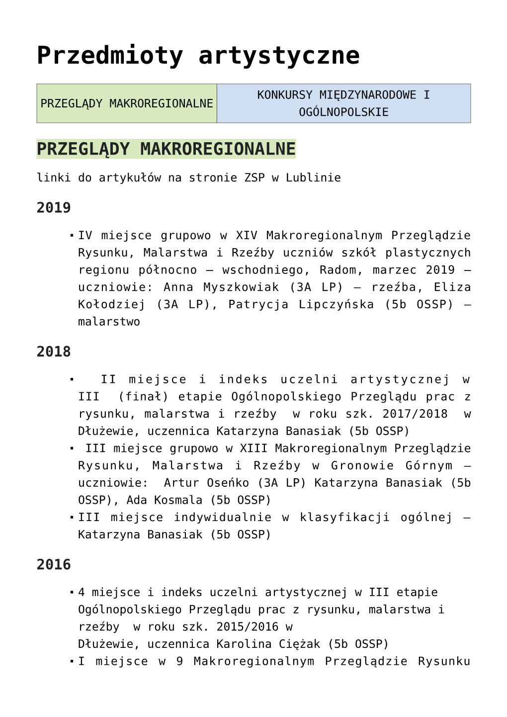 Przedmioty Artystyczne