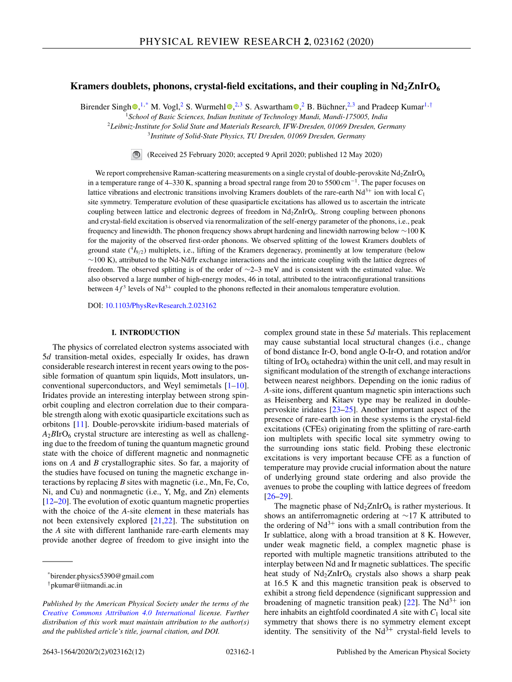 (2020) Kramers Doublets, Phonons, Crystal-Field Excitations, and Their