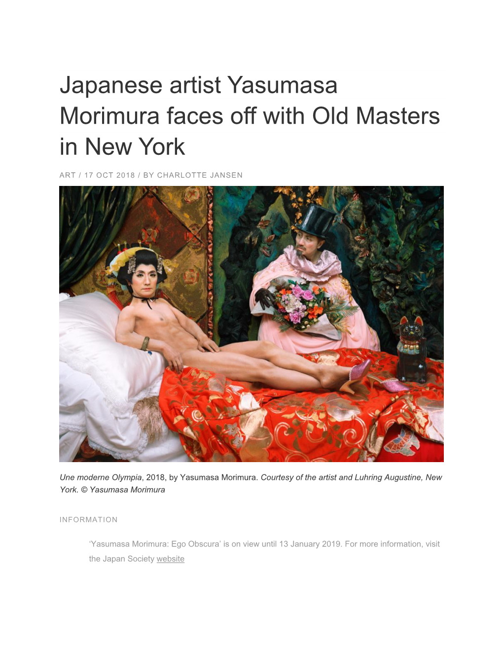 Japanese Artist Yasumasa Morimura Faces Off with Old Masters in New York