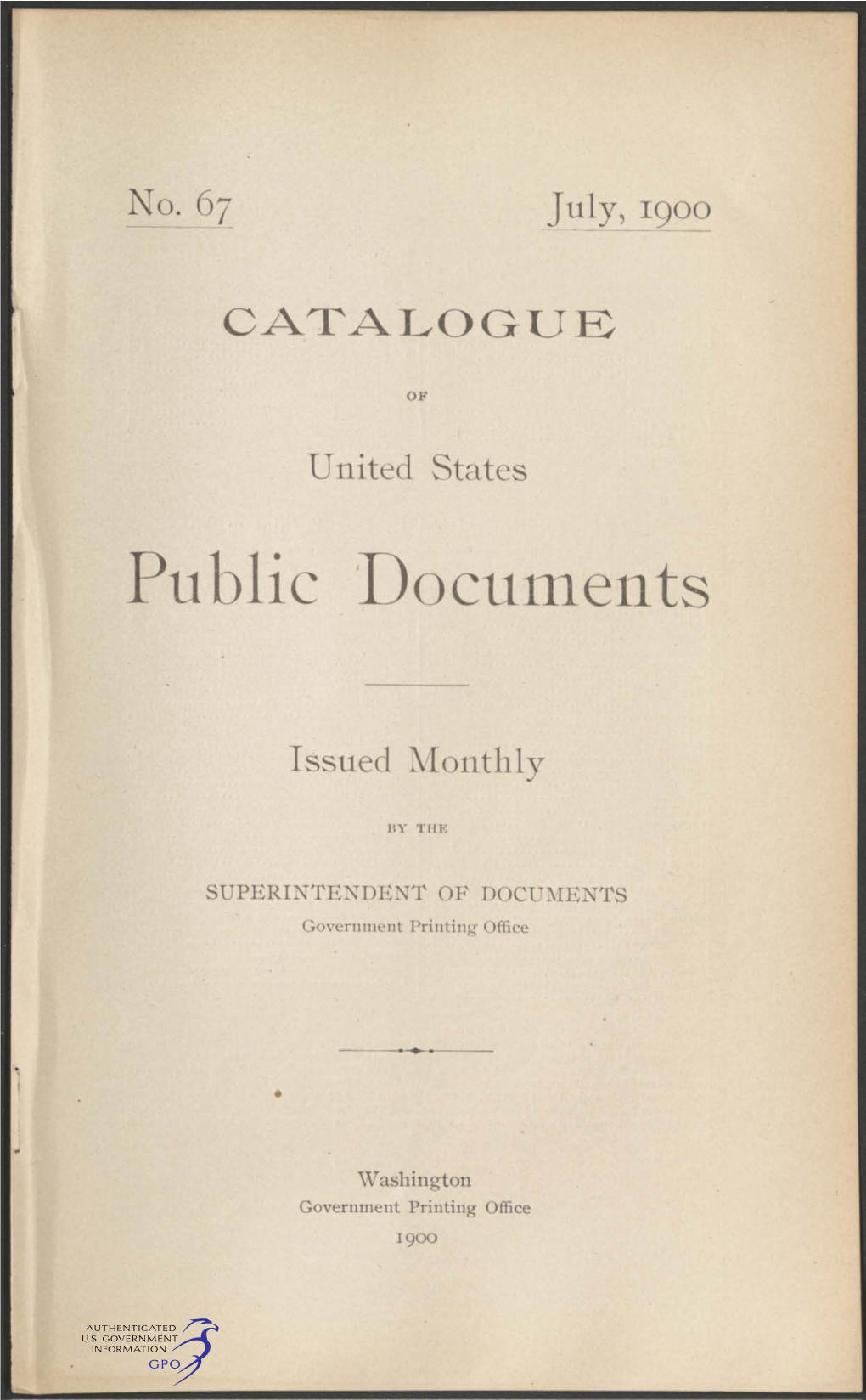 Catalogue of United States Public Documents /July, 1900