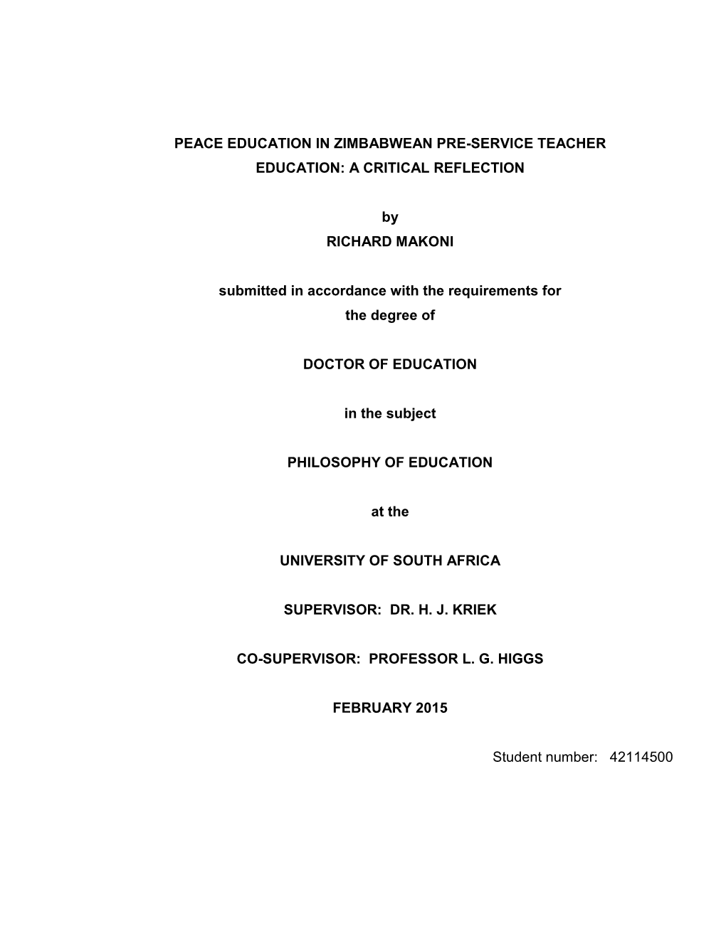Peace Education in Zimbabwean Pre-Service Teacher Education: a Critical Reflection