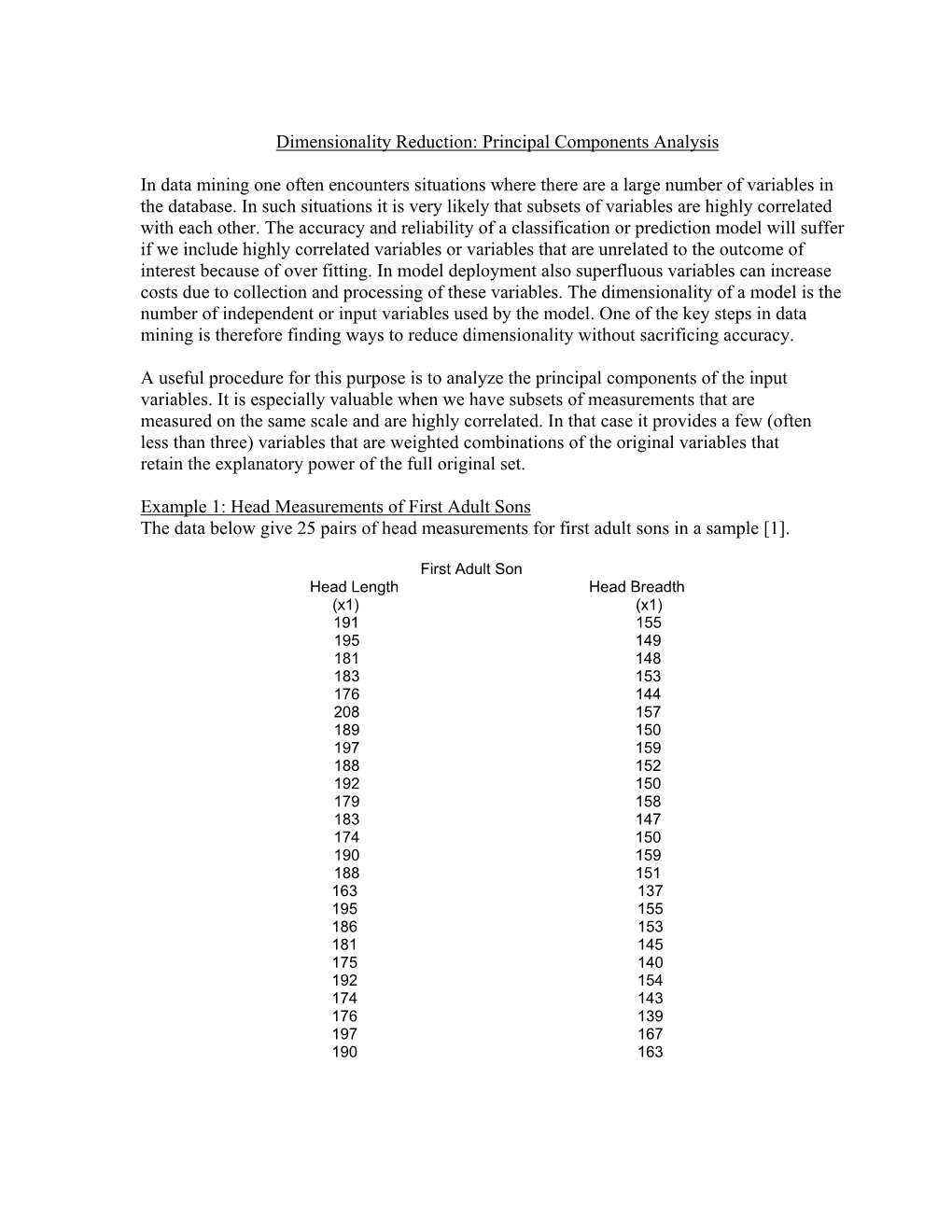 Dimensionality Reduction: Principal Components Analysis in Data