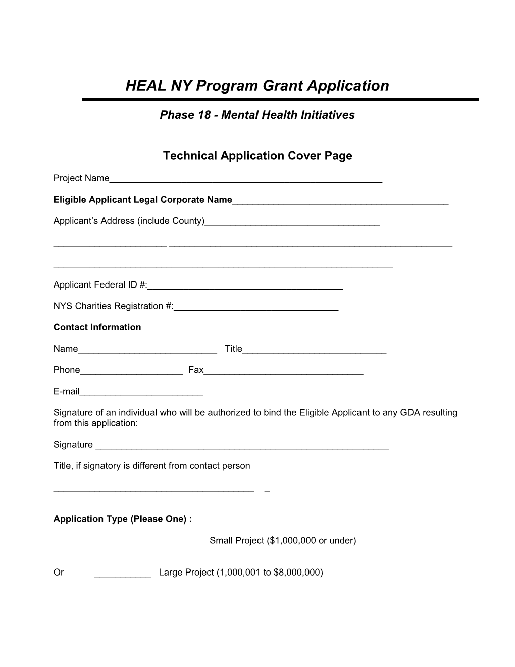 Standard HEAL NY Program Grant Application