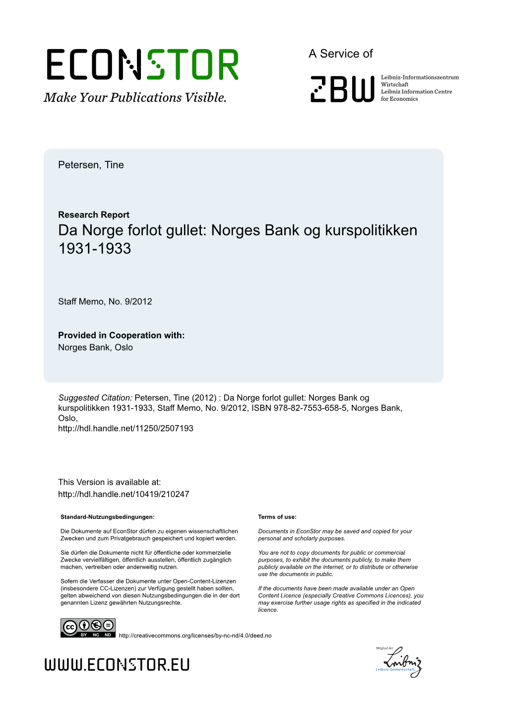 Da Norge Forlot Gullet: Norges Bank Og Kurspolitikken 1931-1933