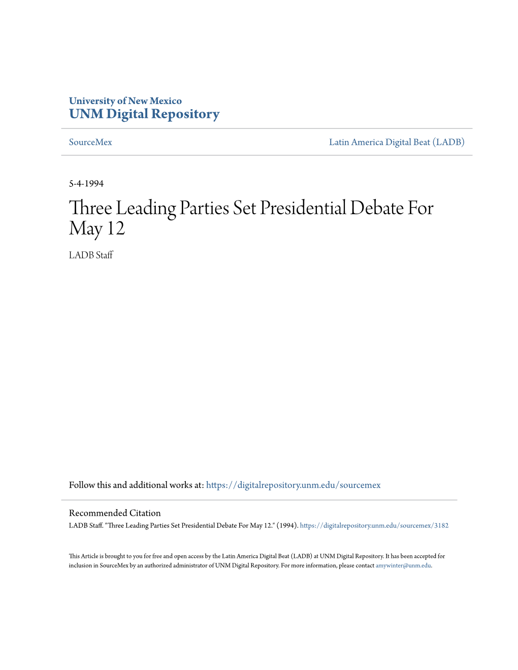 Three Leading Parties Set Presidential Debate for May 12 LADB Staff