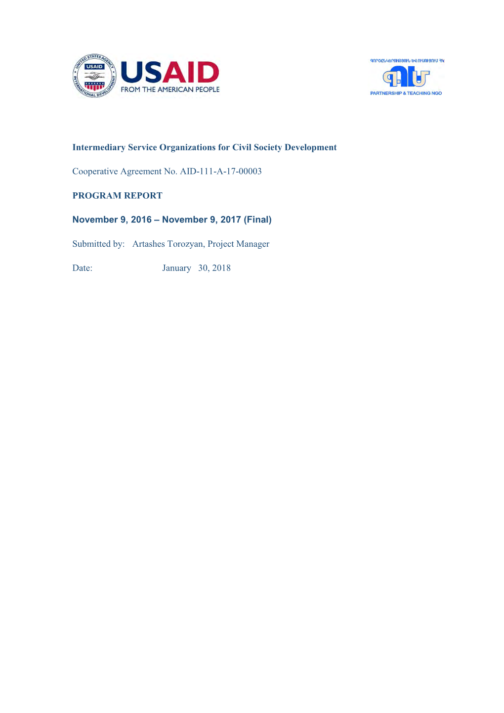 Intermediary Service Organizations for Civil Society Development Cooperative Agreement No. AID-111-A-17-00003 PROGRAM REPORT N