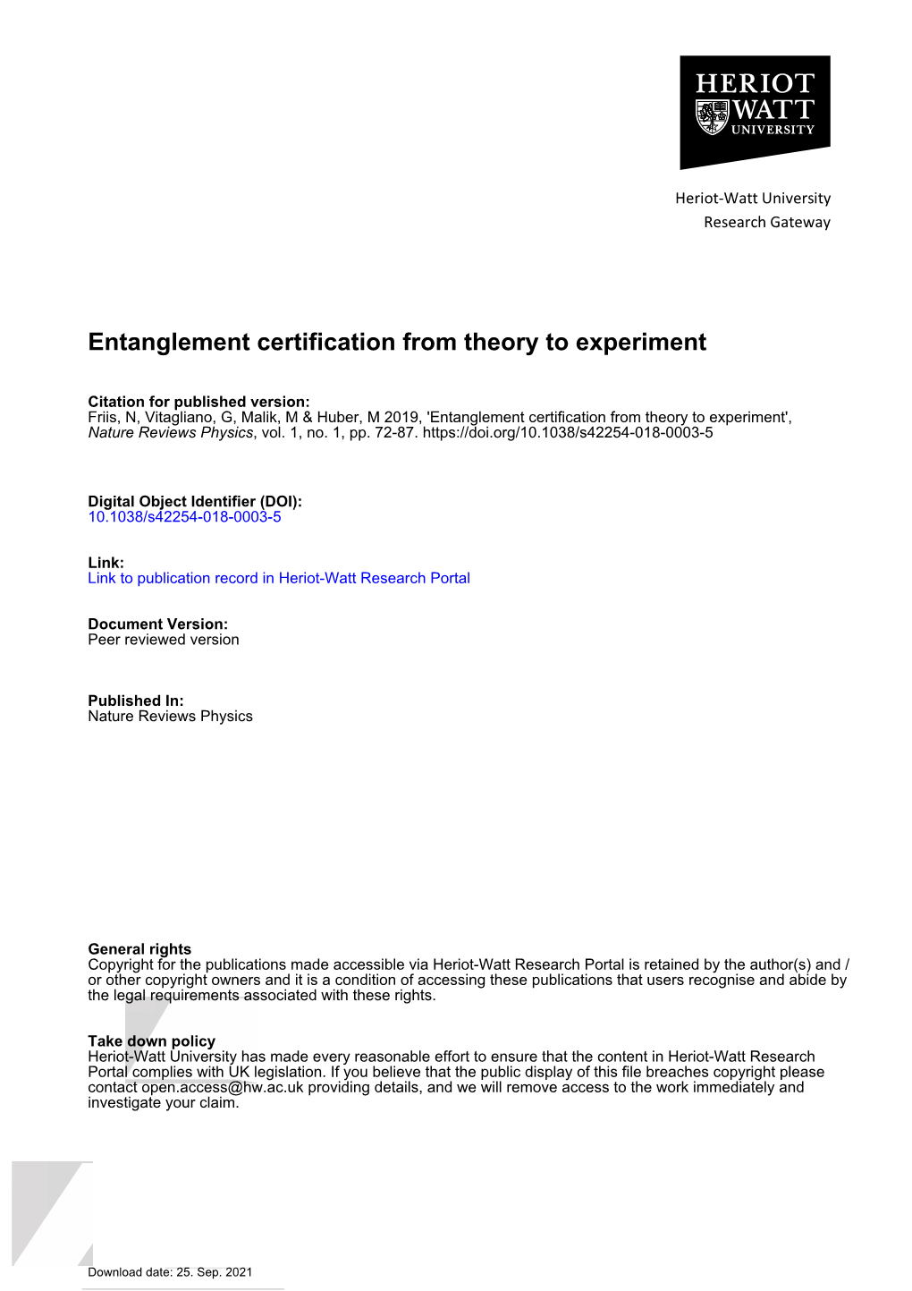 Entanglement Certification from Theory to Experiment