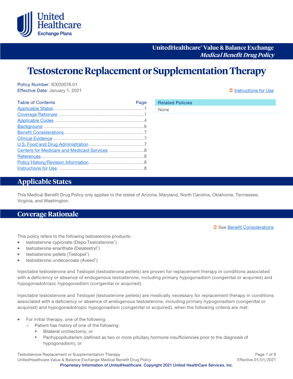 Testosterone Replacement Or Supplementation Therapy – Value & Balance Exchange Medical Benefit Drug Policy