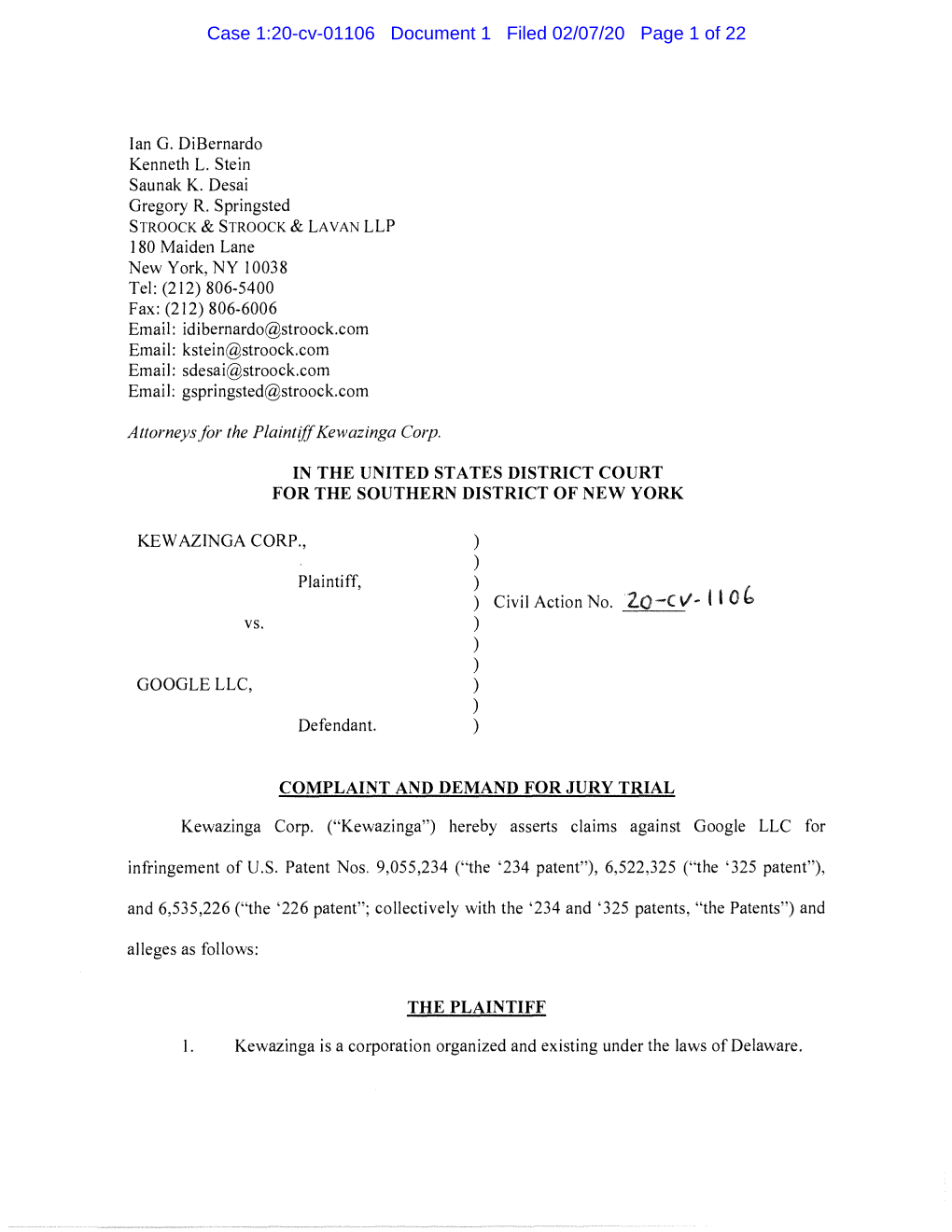 Case 1:20-Cv-01106 Document 1 Filed 02/07/20 Page 1 of 22