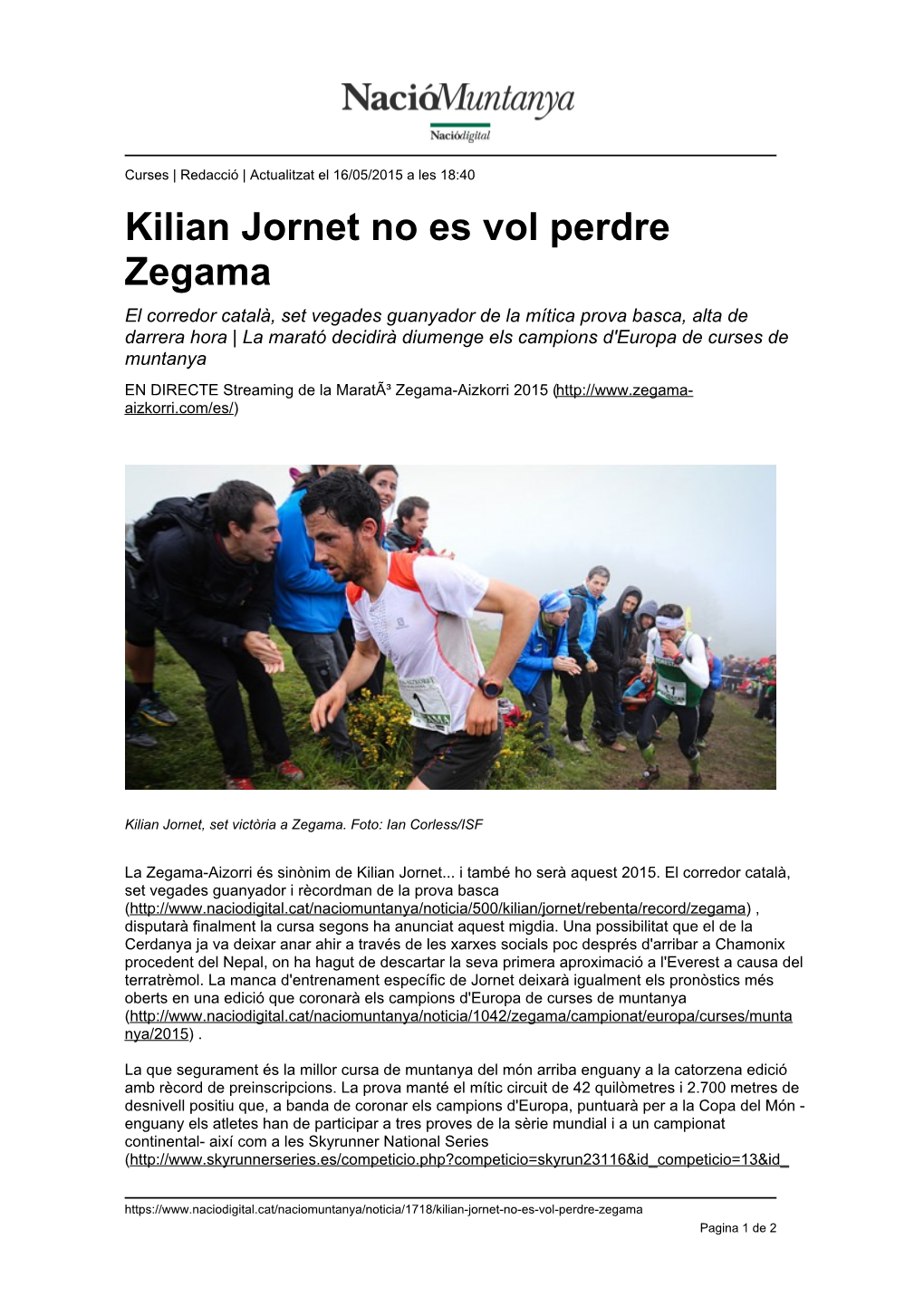 Kilian Jornet No Es Vol Perdre Zegama