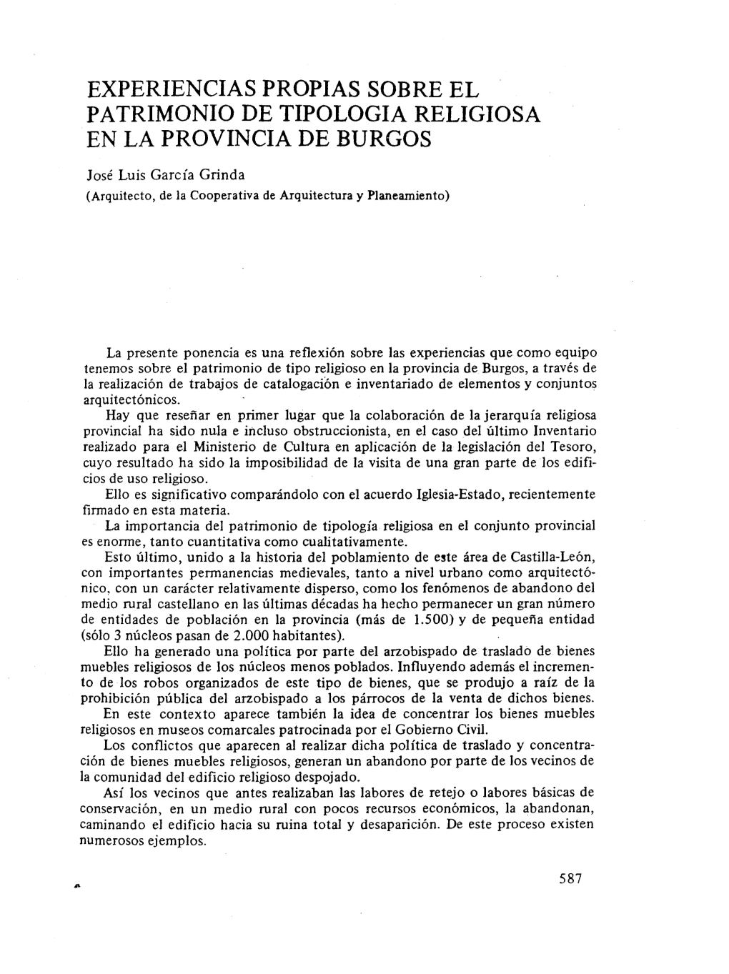 Experiencias Propias Sobre El Patrimonio De Tipo Logia Religiosa En La Provincia De Burgos