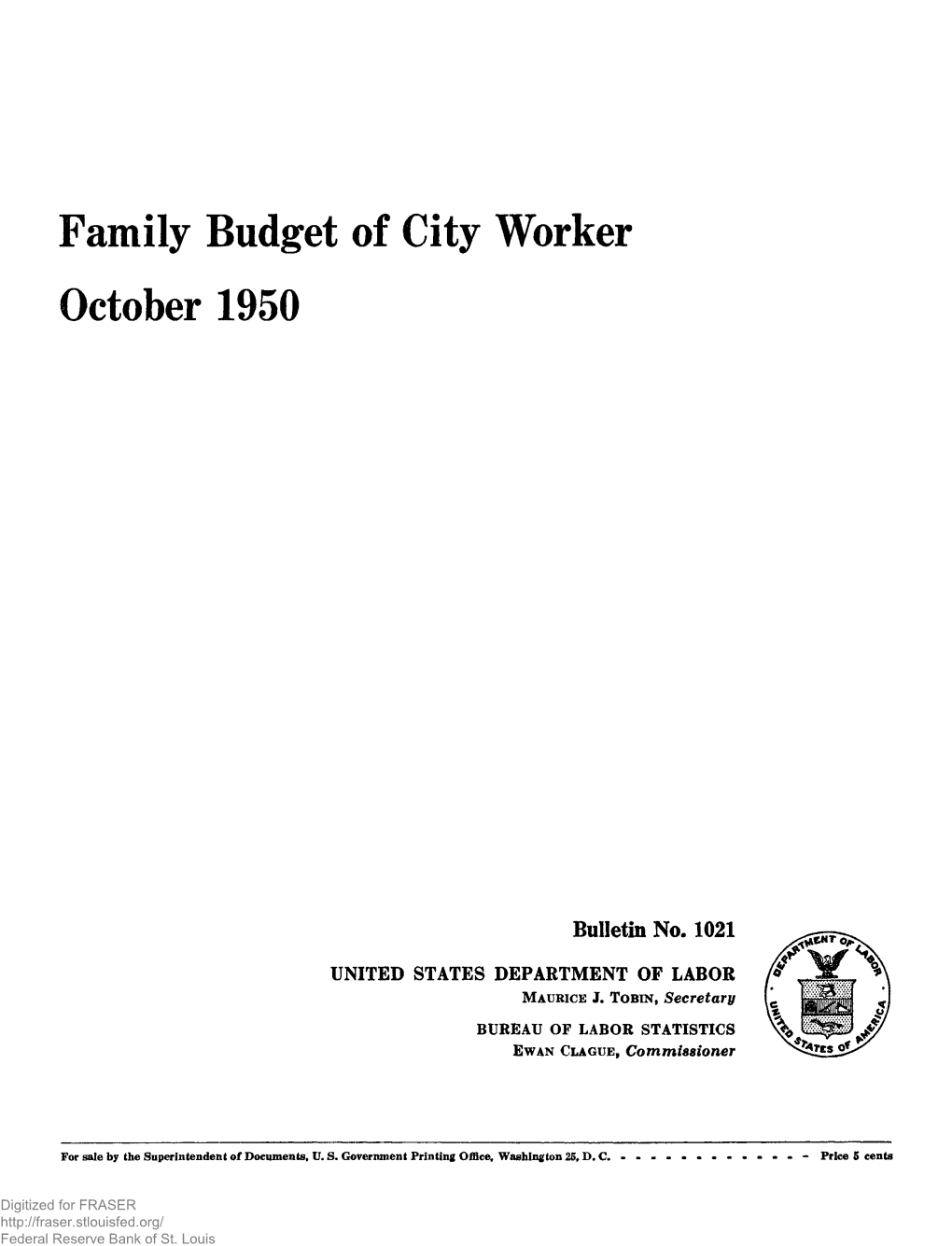 Family Budget of City Worker, October 1950