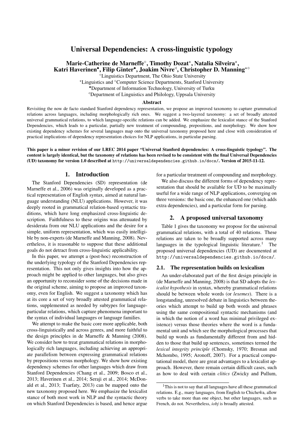 Universal Dependencies: a Cross-Linguistic Typology