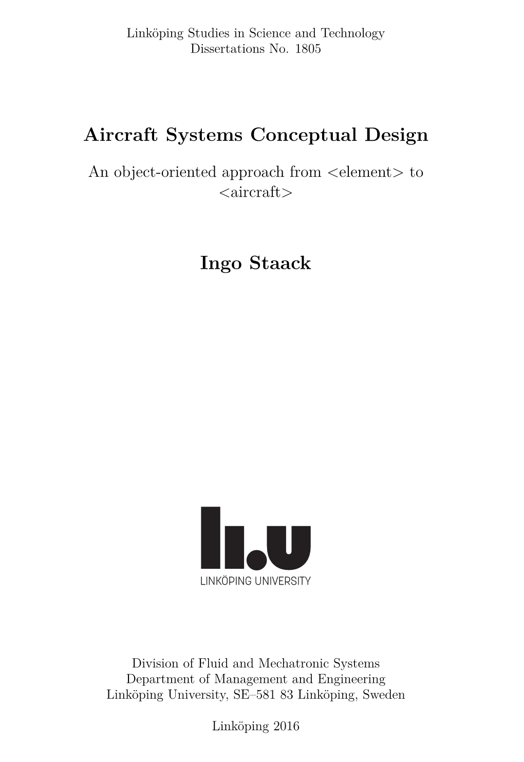 Aircraft Systems Conceptual Design