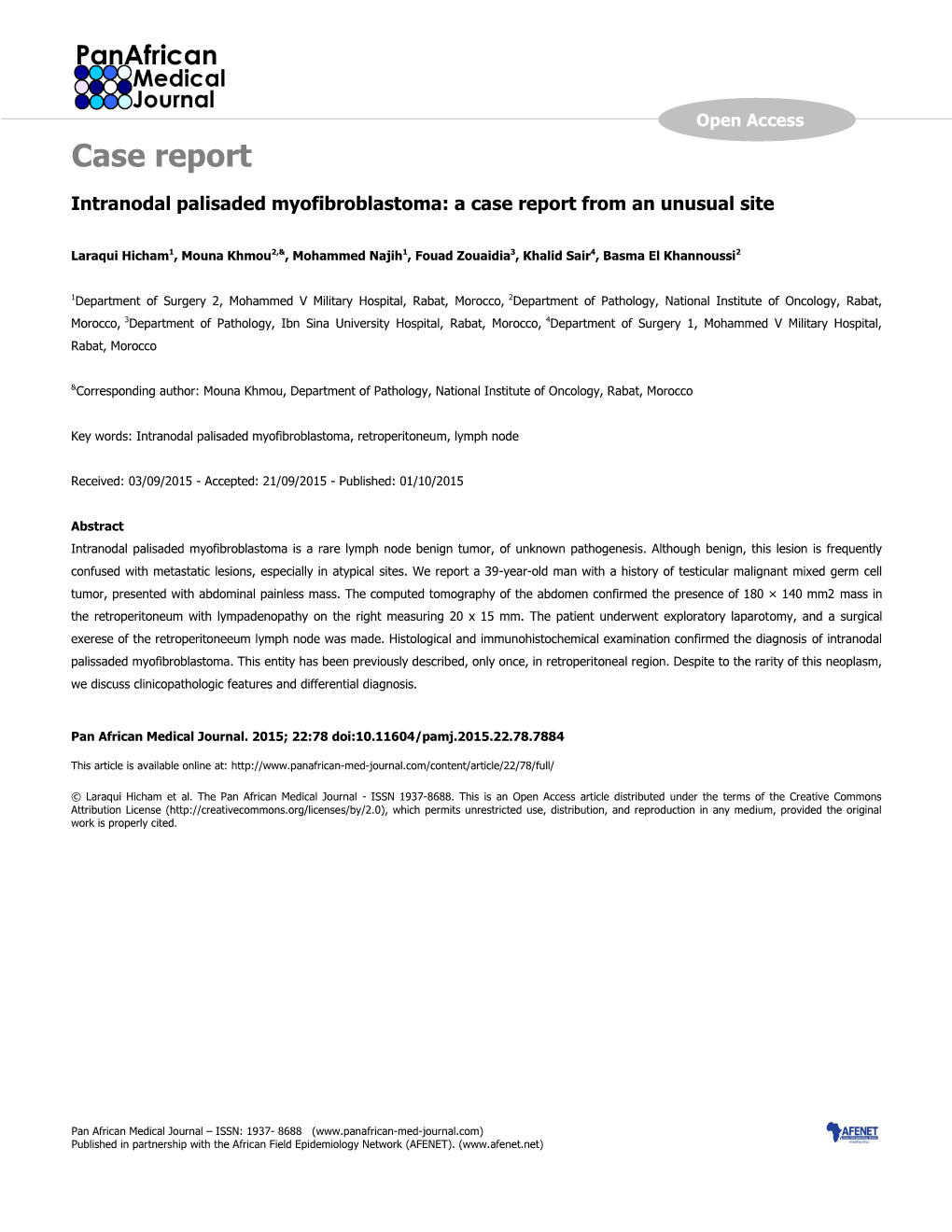 Case Report Intranodal Palisaded Myofibroblastoma: a Case Report from an Unusual Site