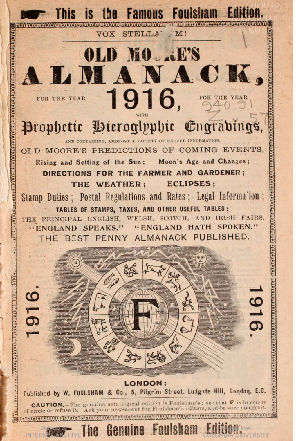 Old Moore's Almanack 1916