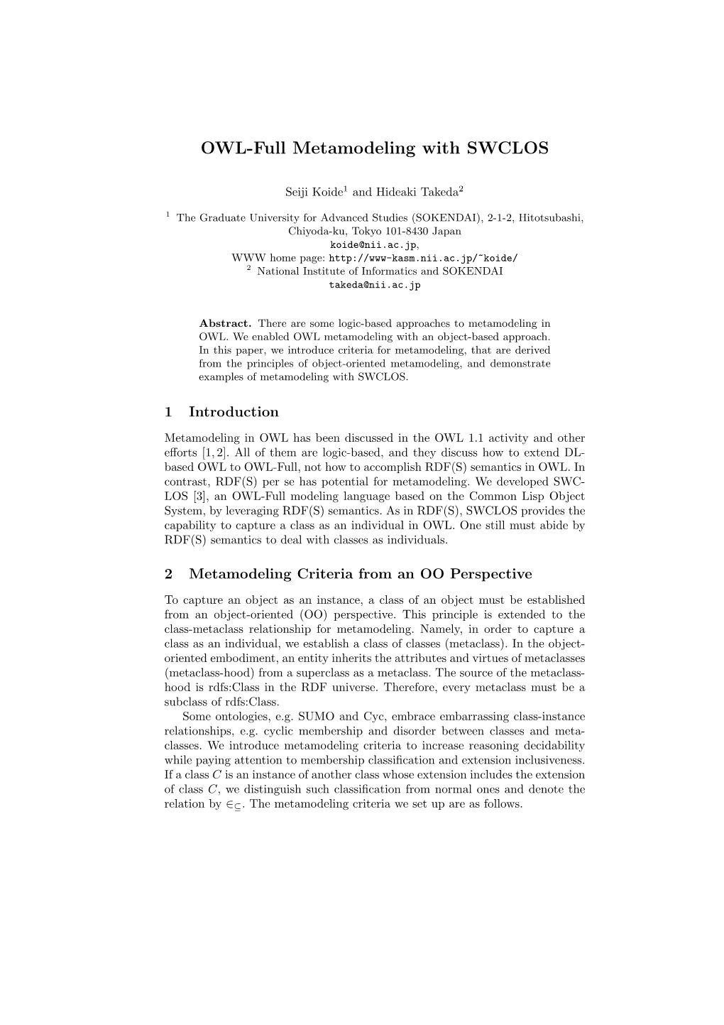 OWL-Full Metamodeling with SWCLOS