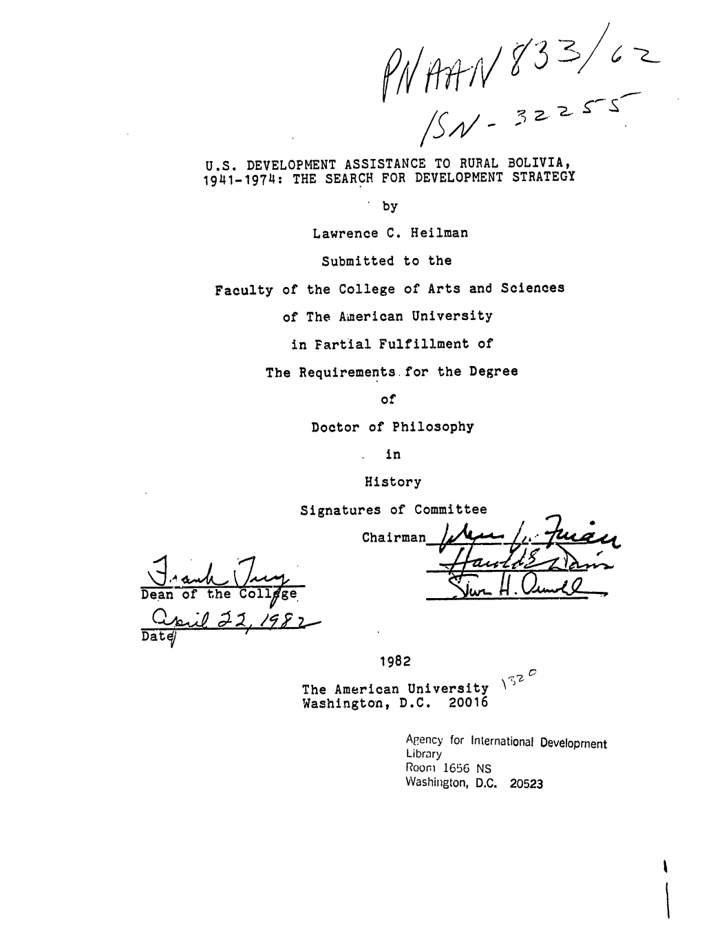 Us Development Assistance to Rural Bolivia, 1941-1974