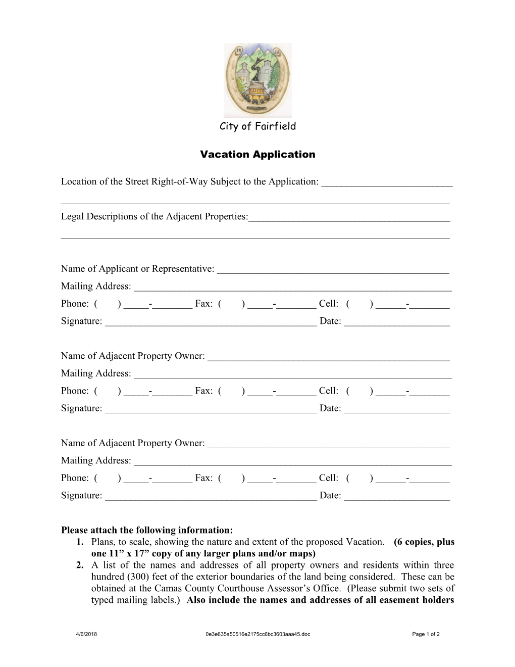 Location of the Street Right-Of-Way Subject to the Application: ______