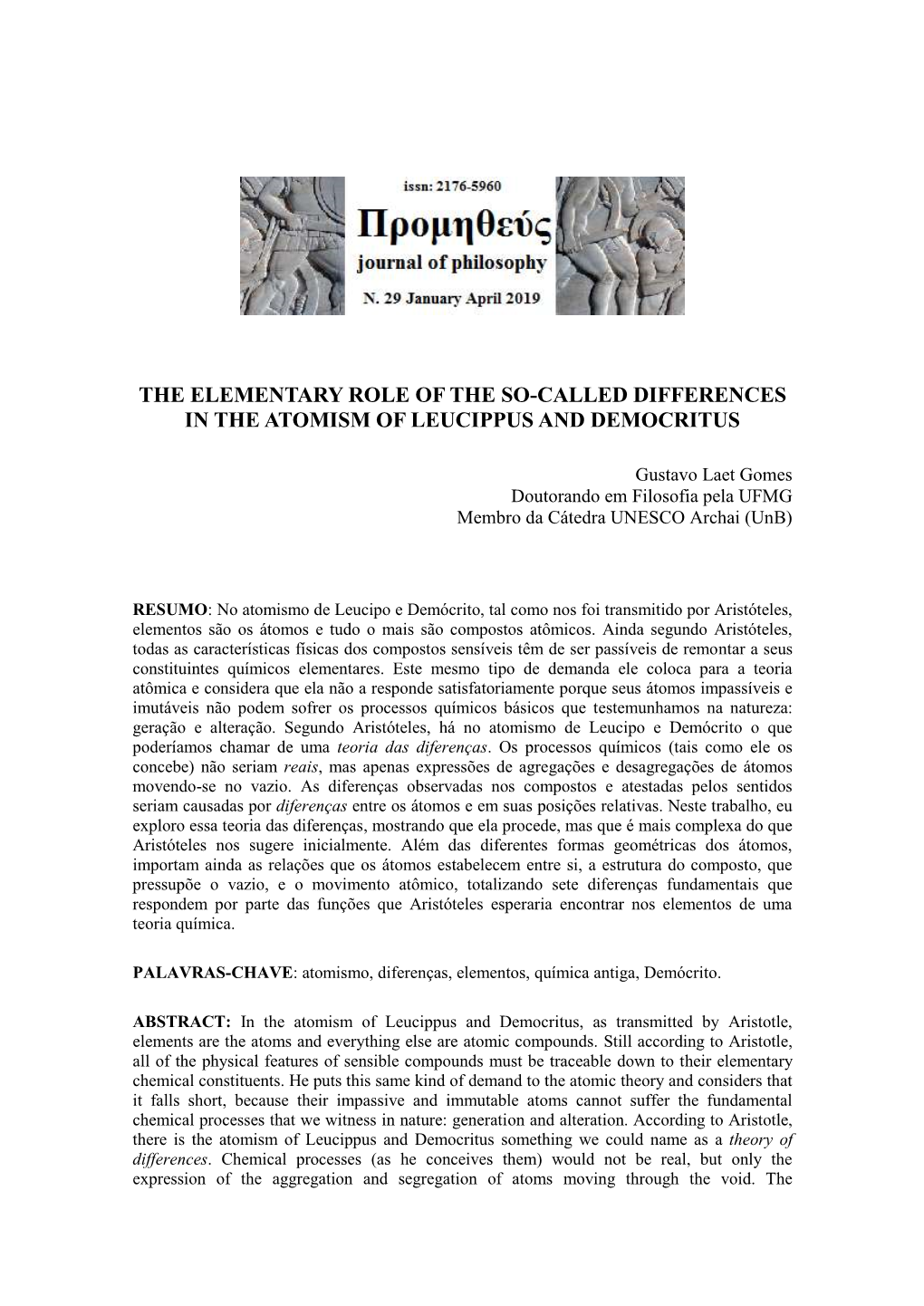 The Elementary Role of the So-Called Differences in the Atomism of Leucippus and Democritus