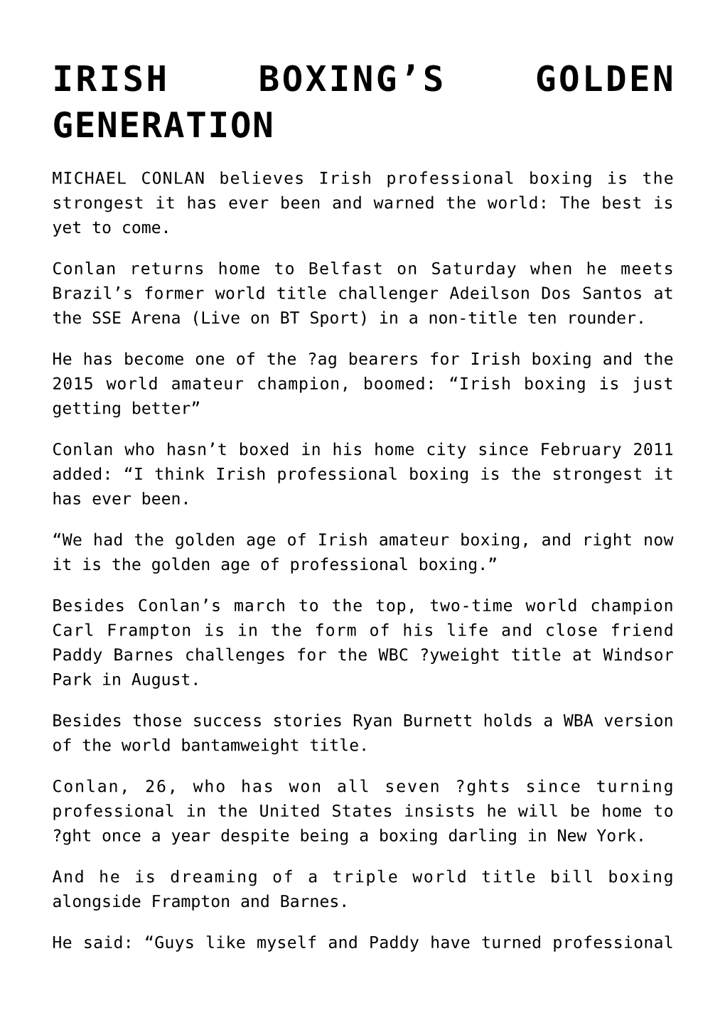 Irish Boxing's Golden Generation