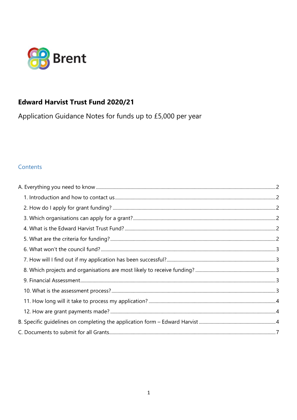 Edward Harvist Trust Fund 2020/21 Application Guidance Notes For