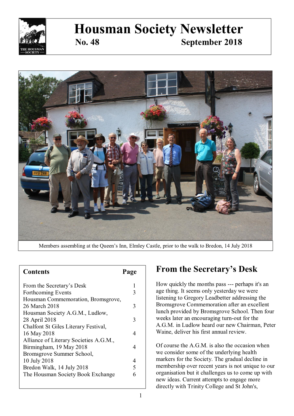 Housman Society Newsletter No. 48 (September 2018)