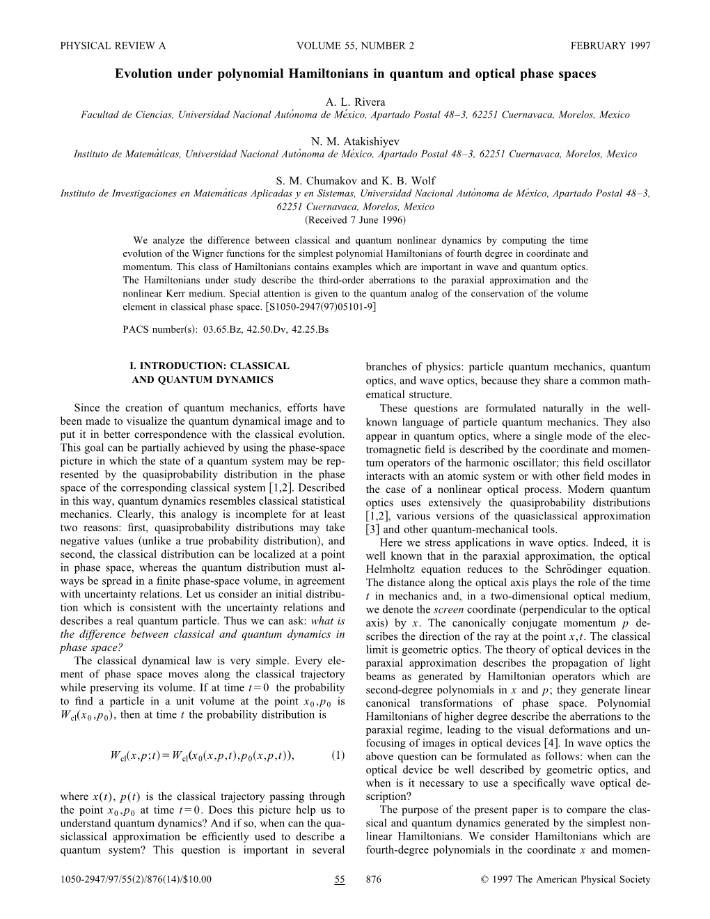 Evolution Under Polynomial Hamiltonians in Quantum and Optical Phase Spaces