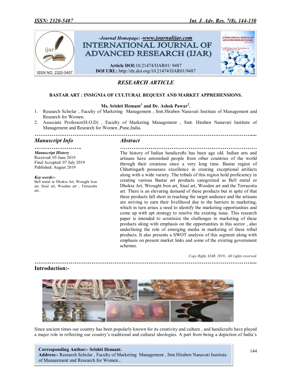 ISSN: 2320-5407 Int. J. Adv. Res. 7(8), 144-150 RESEARCH ARTICLE