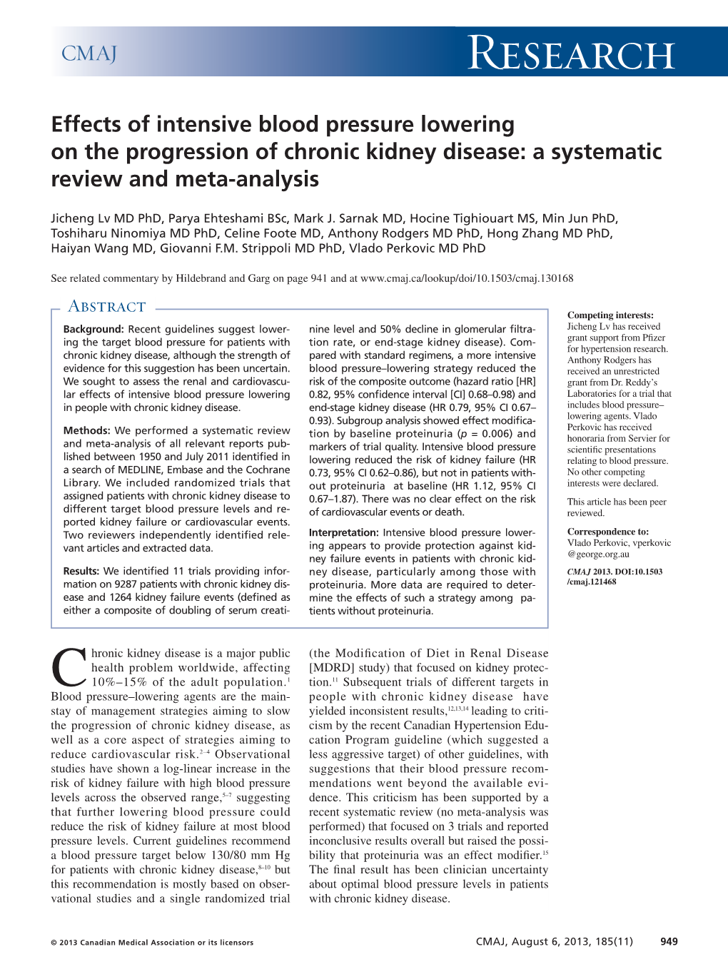 Effects of Intensive Blood Pressure Lowering on the Progression of Chronic Kidney Disease: a Systematic Review and Meta-Analysis