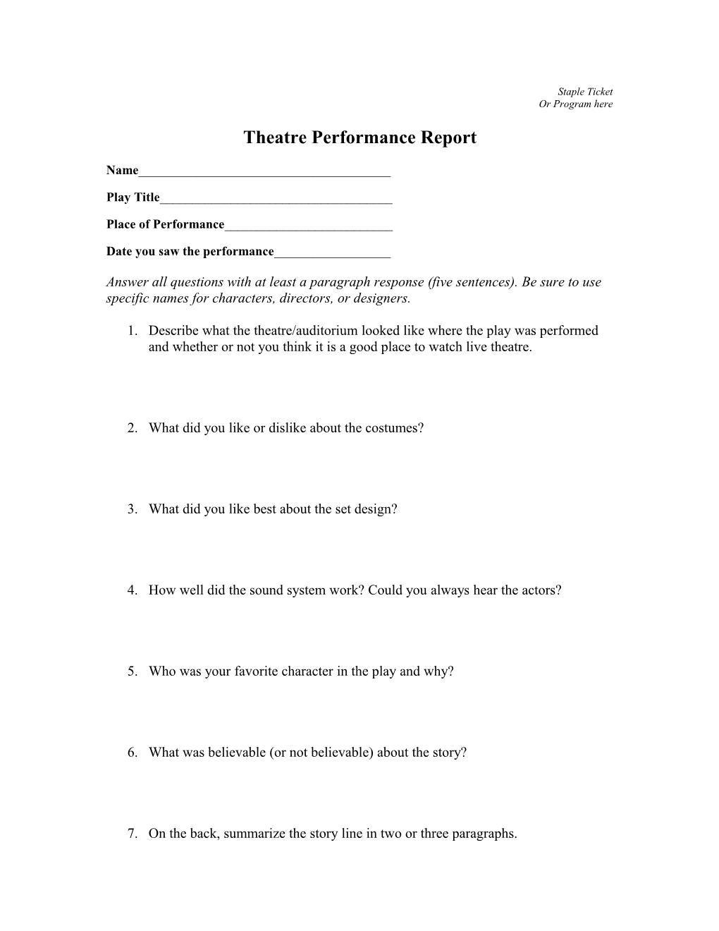 Theatre Performance Report