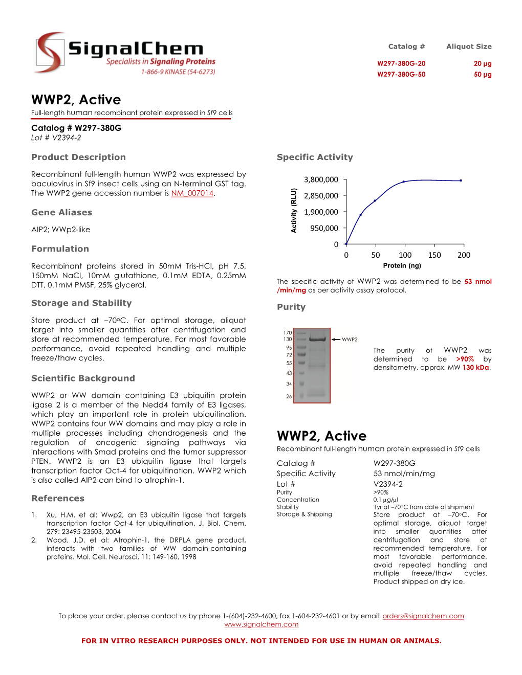 WWP2, Active Full-Length Human Recombinant Protein Expressed in Sf9 Cells