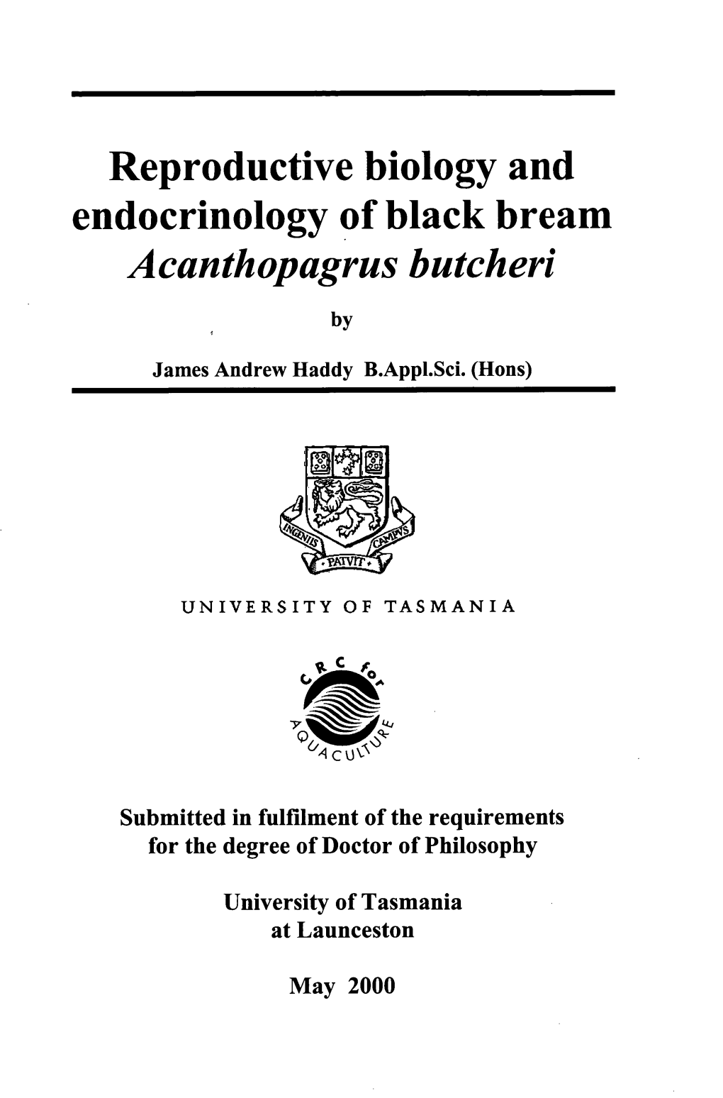 Reproductive Biology and Endocrinology of Black Bream Acanthopagrus Butch En